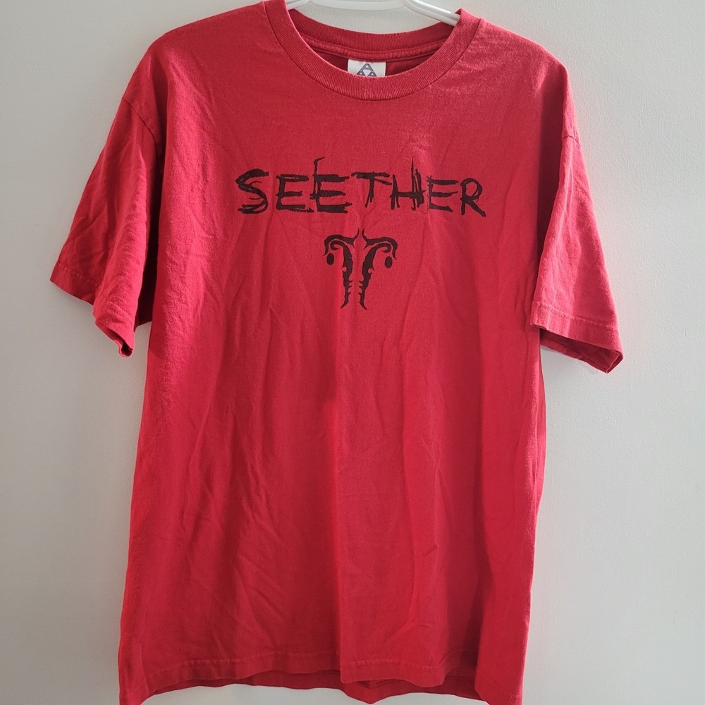 Vintage Y2K Seether Band T-Shirt Men Size Large Red Concert Rock